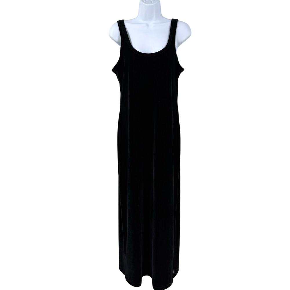 VTG Cacique Black Velvet Maxi Slip Dress M Long Whimsigoth Goth Fairy Witchy